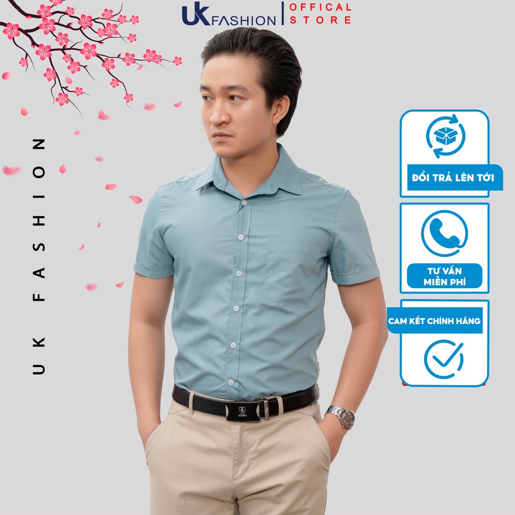 Áo Sơ Mi Nam Công Sở UK FASHION Trơn Màu Tay Ngắn Đuôi Tôm, Chất Liệu Chống Nhăn, Thấm Hút Mồ Hôi NKFSN2104027