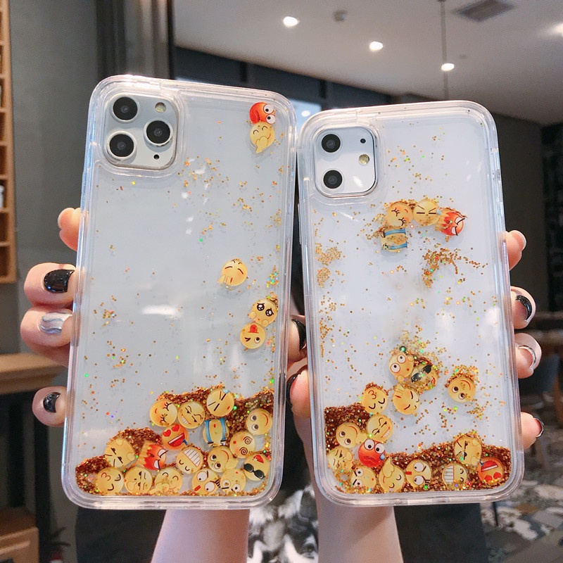 Ốp Điện Thoại Kim Tuyến Nước Cứng Chống Sốc Hình Biểu Tượng Cảm Xúc Cho iPhone 14 13 12 11 Pro MAX X XR XS MAX 7 8 Plus + SE 2020