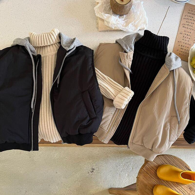 Áo Khoác Sát Nách Có Nón Bằng Vải Cotton Thời Trang Thu Đông Phong Cách Hàn Quốc Mới Cho Bé Trai