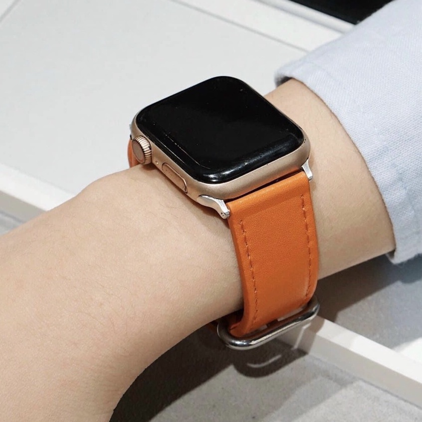 Dây Da HerMes Cam Khóa Tròn Dây Đeo Dành Cho Đồng Hồ Thông