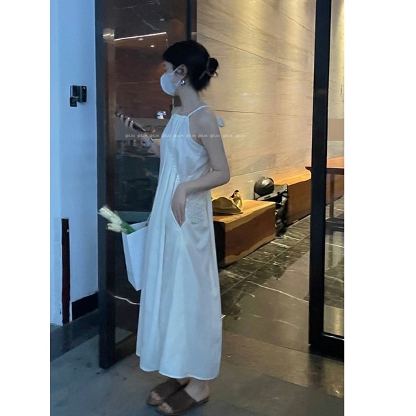 Đầm Hai Dây Dáng Dài Rộng Màu Trắng Thiết Kế Mới Thời Trang Mùa Hè Theo Phong Cách Pháp Cho Nữ