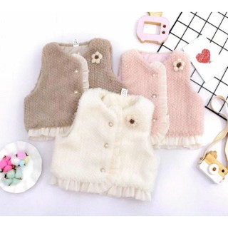 Áo gile lông thỏ qccc cài hoa cho bé 7-18kg
