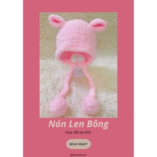 Nón len bông xù có tai thỏ dễ thương