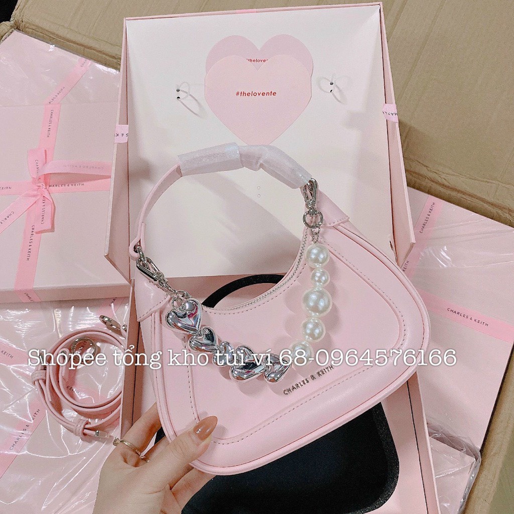 Túi Xách Nữ CNK Màu Hồngsize 19cm Charles Kèm Nơ Mẫu Mới 2022 Full Box Xịn Sò TMA38