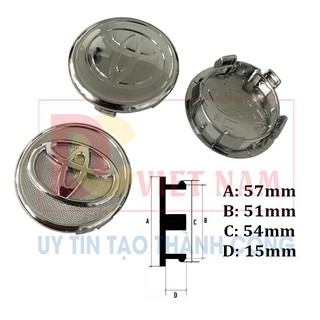 Logo chụp mâm bánh xe ô tô Toyota Vios, Yaris và Altis... đường kính ngoài 57mm, nhựa ABS