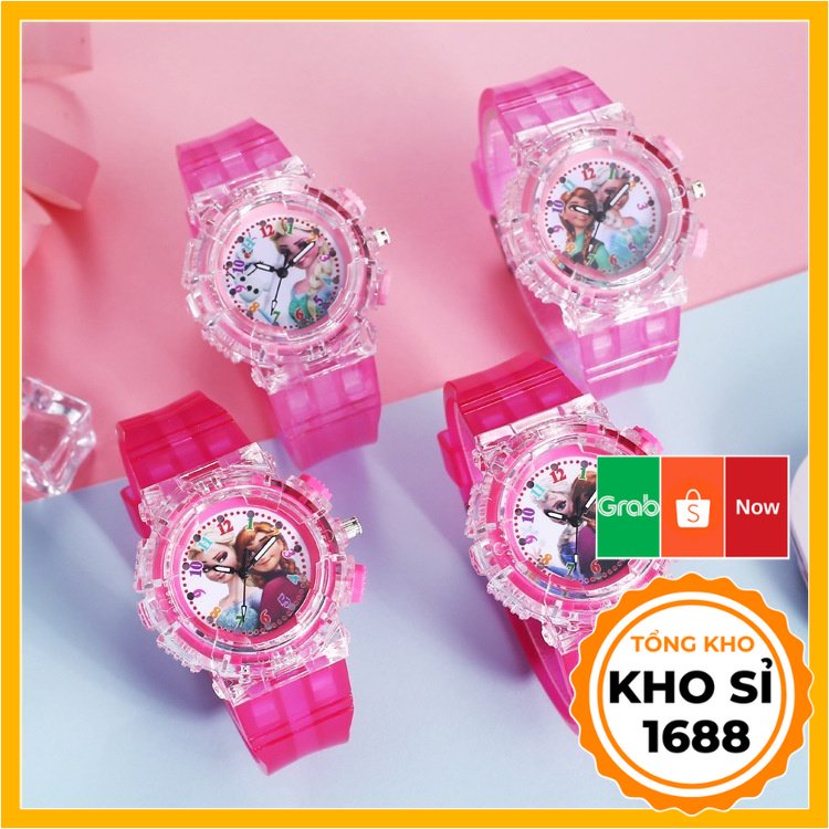 Đồng hồ cho bé trai bé gái đeo tay có đèn led họa tiết hoạt hình công chúa elsa sipderman quà tặng sinh nhật E1039
