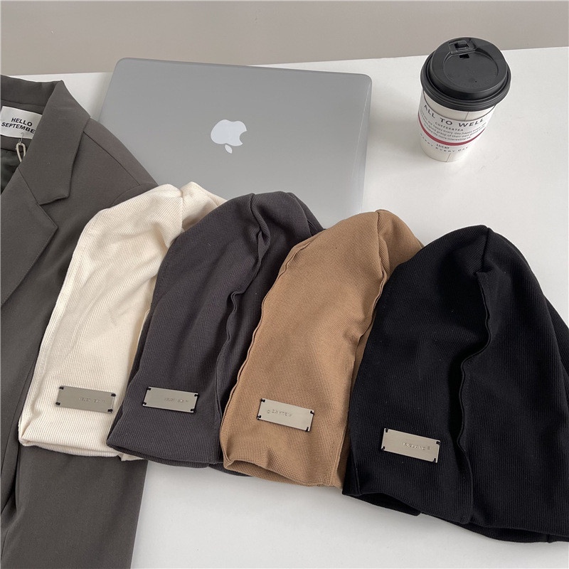 Nón Beanie Trùm Đầu Đính Logo Sắt Tạo Điểm Nhấn - BL135