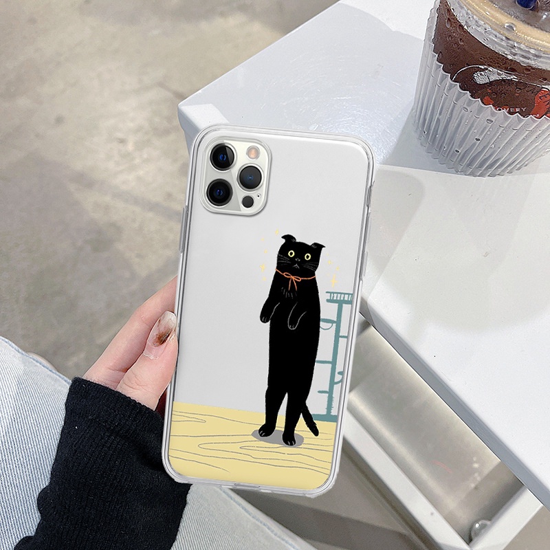 Ốp điện thoại iphone mèo đen ngốc nghếch siêu cute cạnh vuông cho 6/6splus/7/7plus/8/8plus/x/xr/xs/11/12/13/14/pro/max