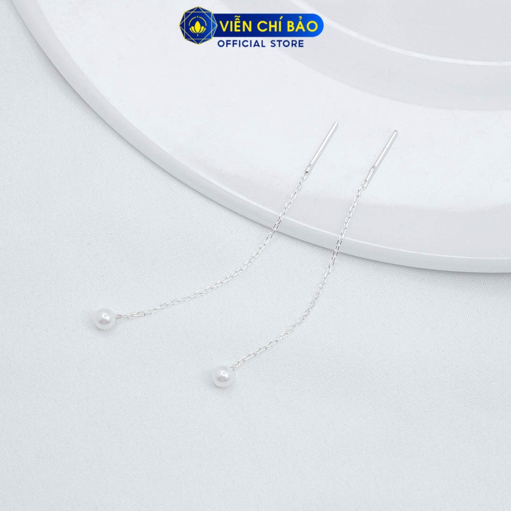 Bông tai bạc nữ trái châu dài chất liệu bạc S925 thời trang phụ kiện trang sức nữ thương hiệu Viễn Chí Bảo B400495
