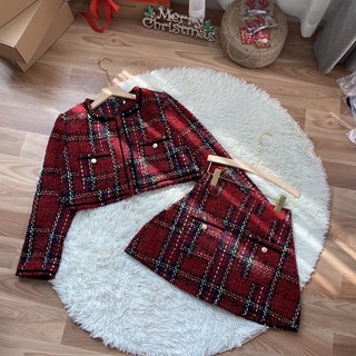 Set dạ kẻ đỏ