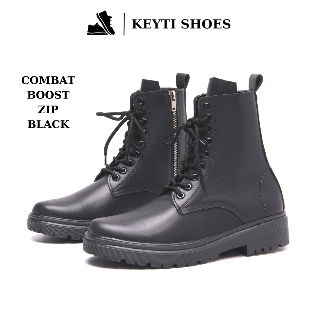 Giày Combat Boots Zip Black( Giày Chiến Binh ),đế tăng chiều cao, tăng 3,5cm