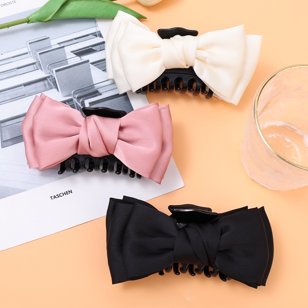 Kẹp Tóc Nơ Đen Bằng Satin Cỡ Lớn Phong Cách Hàn Quốc Cổ Điển Thời Trang Cho Nữ