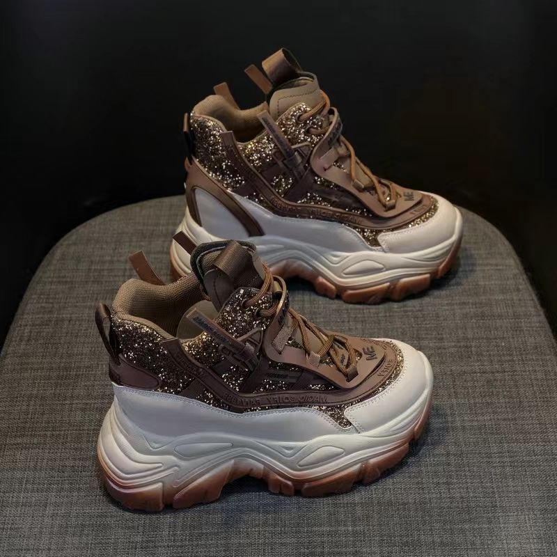 Giày Thể Thao Cao Gót Mũi Tròn Đế Dày Buộc Dây Phong Cách Châu Âu Giản Dị