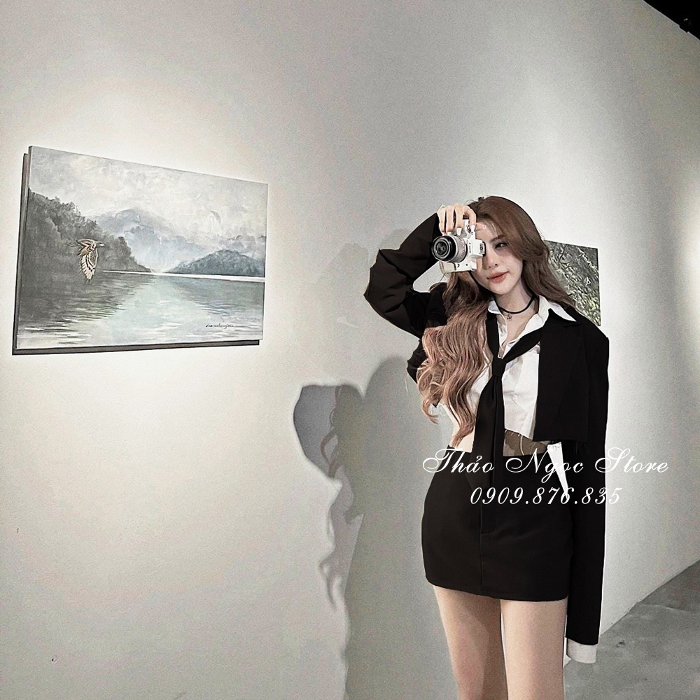 Set áo vest áo sơ mi chân váy ngắn kèm cara vat hàng chuẩn!