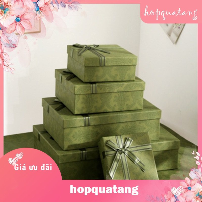 Hộp Quà Sinh Nhật Màu Xanh Cốm Hộp Quà Tặng Cứng Cáp Hoa Văn Sang Trọng