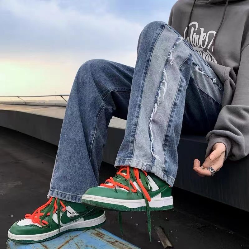 Quần Jean Ống Rộng Màu Sắc Tương Phản Phong Cách Hong Kong Thời Trang Xuân Hè Cho Nam