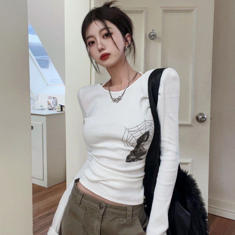 Áo Thun Thu Đông Tay Dài Hở Vai Dáng Ôm Màu Trơn Dễ Phối Đồ Phong Cách Mỹ Cho Nữ