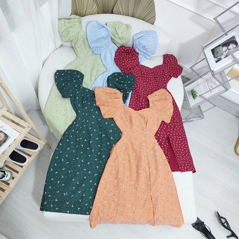 Đầm Hoa Xẻ 1 Bên