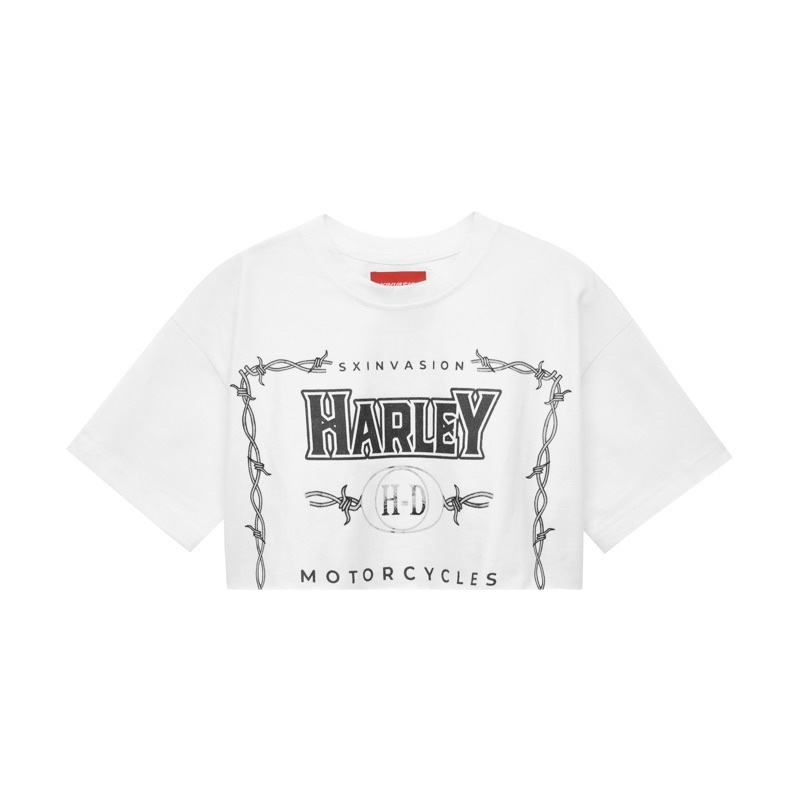 Áo croptop in hình Harley Davidsion cổ điển màu trắng - SXINVASION