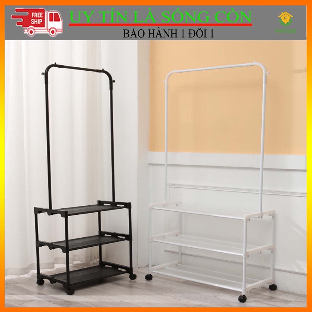 Kệ Treo Quần Áo Chữ H 3 Tầng Có Bánh Tiện Lợi Cho Sinh Viên, Gia Đình, Chung Cư