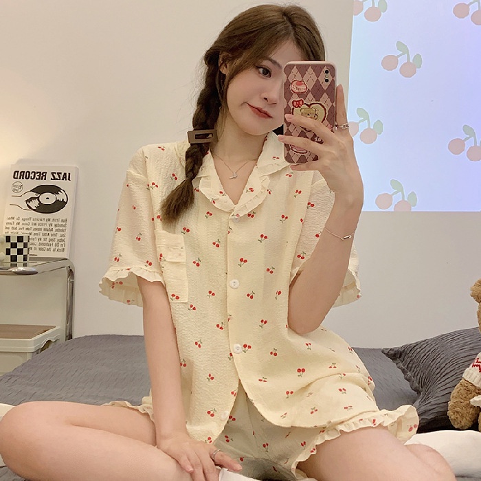 Bộ Đồ Ngủ Pijama Mặc Nhà Tay Cộc Quần Đùi Phối Bèo Chất Đũi Xốp Cao Cấp Có Size,Đồ Bộ Nữ Mặc Nhà Giá Rẻ