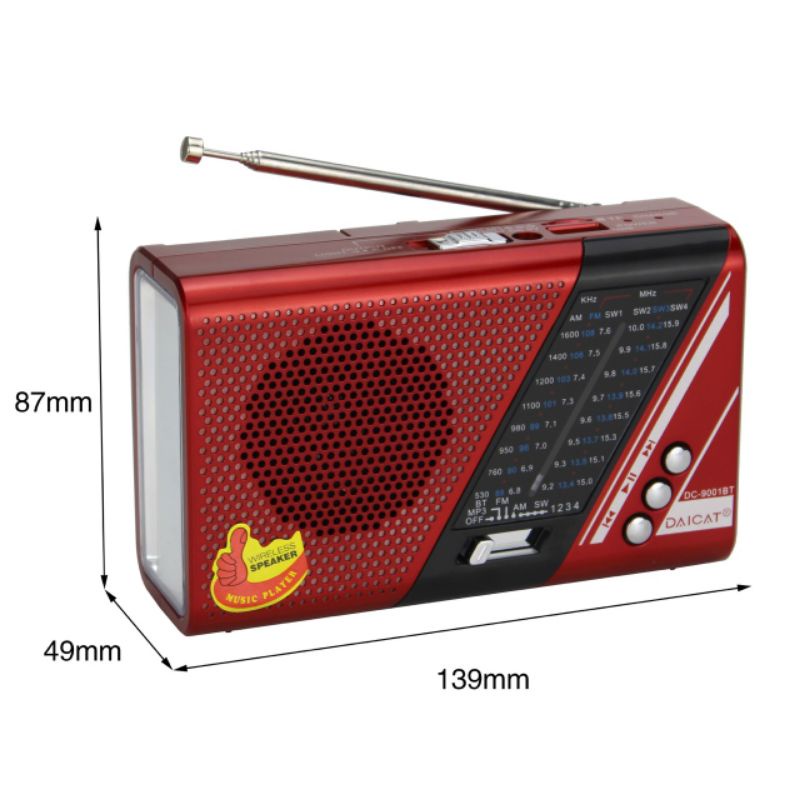 Đài Radio Bắt Bluetooth Radio Cầm Tay - Có Đèn Bin.Bắt đài FM/AM/SW Hỗ Trợ Thẻ Nhớ,USB.Phát Loa To.Nghe Nhạc Miễn Chê.