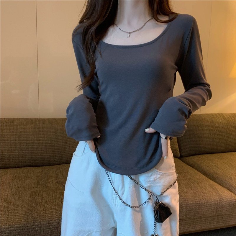 Áo dài tay vạt bầu cổ rộng NGANHA nữ - Thun tăm bozip kiểu dáng ôm body tiểu thư hàn quốc ulzzang