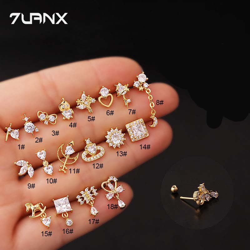 7uanX 1 Khuyên Tai Quả Cầu Bằng Thép Không Gỉ Đính Đá Zircon 20G 7uanX
