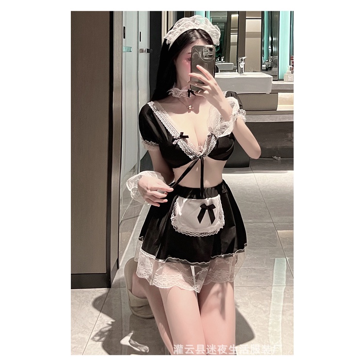 Váy ngủ hầu gái cổ V viền ren B075 | BigBuy360 - bigbuy360.vn