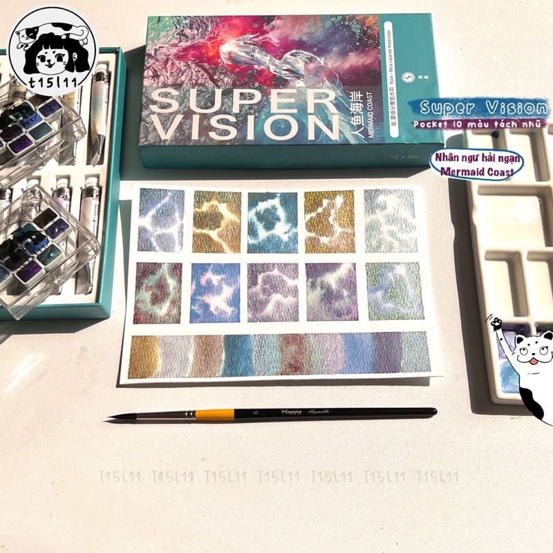 [t15l11] Pocket màu nước tách nhũ Super Vision bản Nhân Ngư Hải Ngạn 10 màu