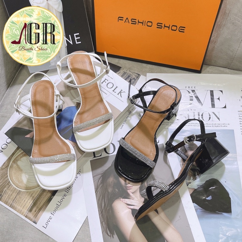 Sandal quai mảnh đính đá sáng cao cấp cao 3 cm