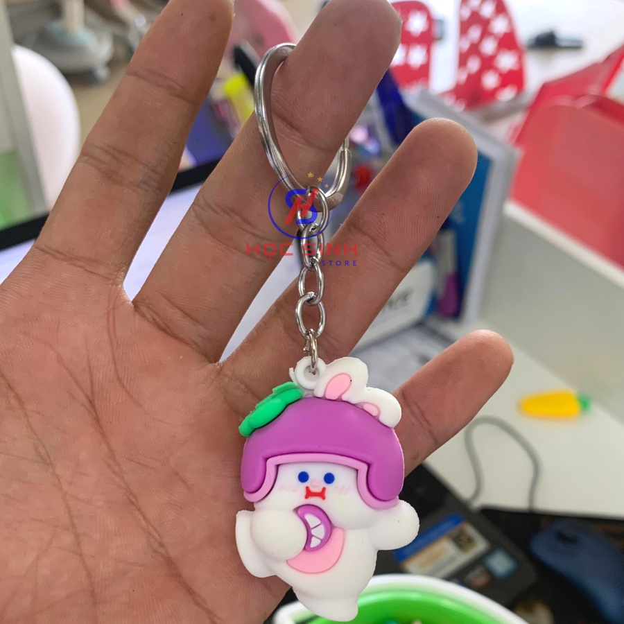 Móc khóa hoạt hình 3D dễ thương, nhiều mẫu, nhựa dẻo có quai kim loại