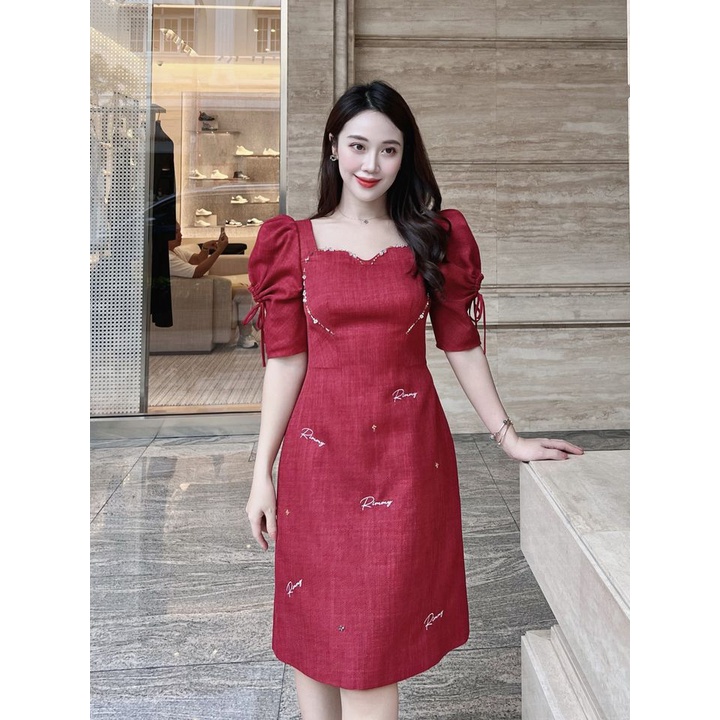 Váy đỏ Livya Dress Rimmy thiết kế tay bồng cách điệu