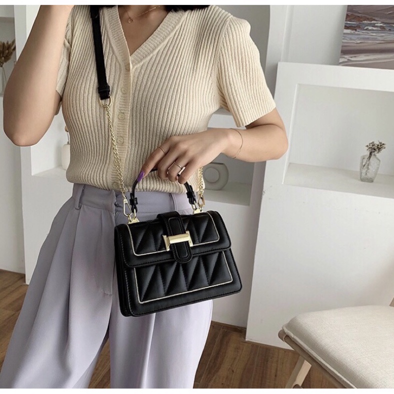 Túi đeo chéo nữ cầm tay trần trám 1 dải 2 ngăn Jellyshop