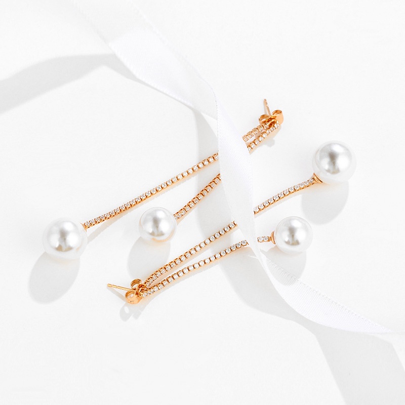 Bông Tai Tua Rua Dáng Dài Đính Ngọc Trai Nhân Tạo Thời Trang