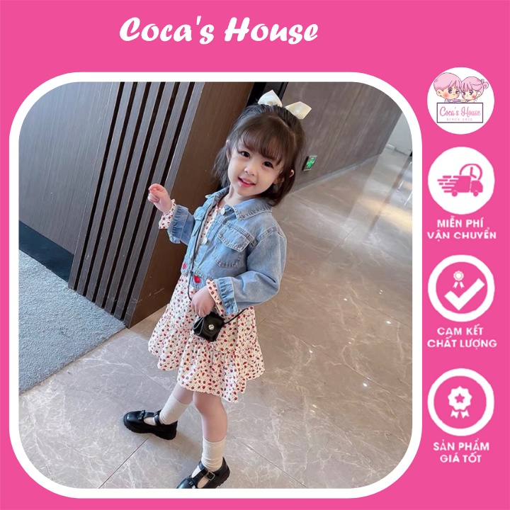 Set Váy Hoa Kèm Áo Khoác Jean,Váy Công Chúa Họa Tiết Hoa Nhí Thiết Kế Đơn Giản,Váy Tiểu Thư Siêu Yêu Size Từ 10-20kg
