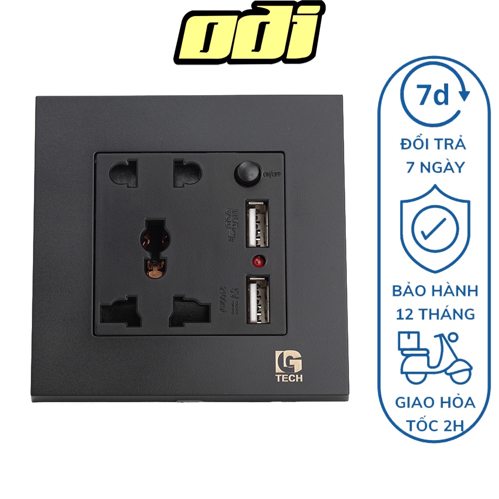 Ổ điện âm tường kết hợp 2 cổng USB có công tắc và đèn báo Lgtech LG-B20-0047