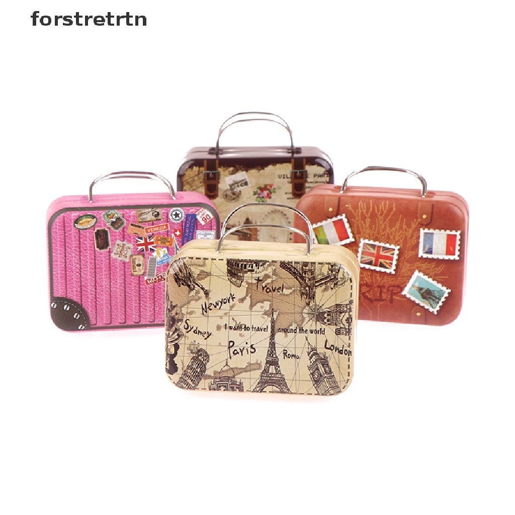 forstretrtn Retro Storage Tin Mini Box Rectangular Tinplate Suitcase Candy Snack Organizer EN