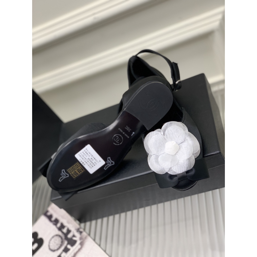 Giày búp bê đính hoa trà camellia thời trang cao cấp Channel CN phong cách thanh lịch, nữ tính