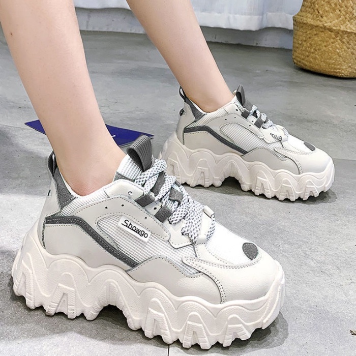 CHZK Giày Sneaker Đế Dày 5cm Thiết Kế Mới Thoáng Khí Thời Trang Dành Cho Nữ