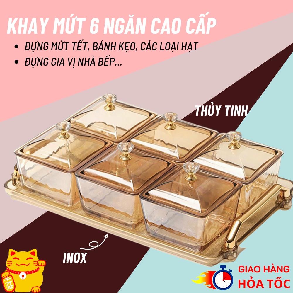 Khay Đựng Mứt Tết 2023 khay 6 Ngăn Đựng Bánh Kẹo, Hũ Đựng Kẹo Ngày Tết Cổ Truyền 2023