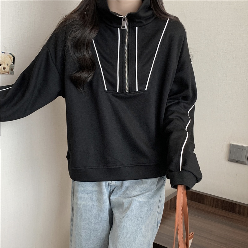 Áo Thun Polo Tay Dài Dáng Rộng Màu Sắc Tương Phản Phong Cách Hàn Quốc Thời Trang Mùa