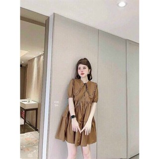 (Sale FreeShip) Đầm babydoll nữ cổ bèo,đầm sơ mi tay phồng,tone màu tôn da dễ mặc
