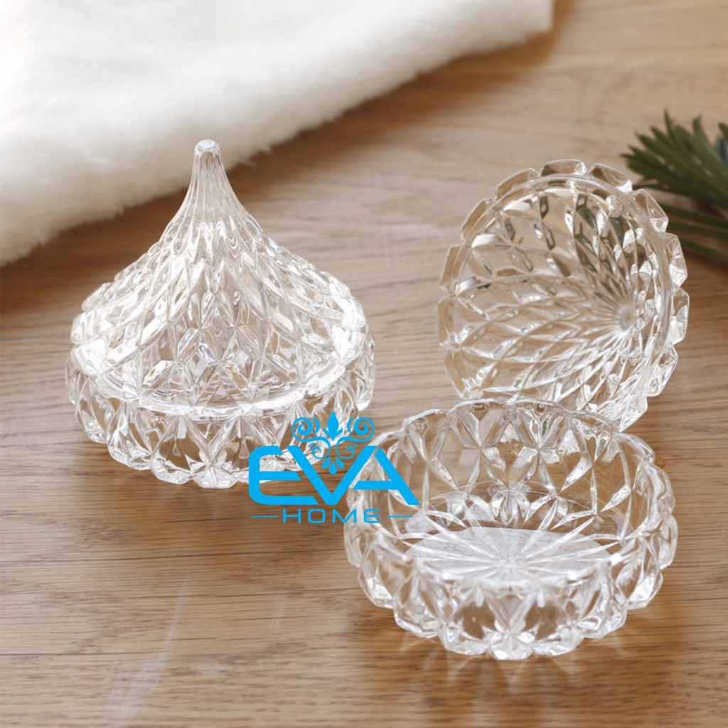 Thố Mứt Tết Thuỷ Tinh Pha Lê Delisoga Chóp Nhọn Water Drop Glass Fruit Jar With Lid TG1077-3  Phong Cách Royal