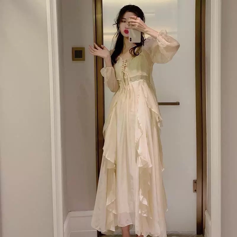 Váy công chúa cổ tích trắng hai dây & áo khoác cánh tiên bánh bèo Đầm hai dây/ Áo khoác phối ren ulzzang bling