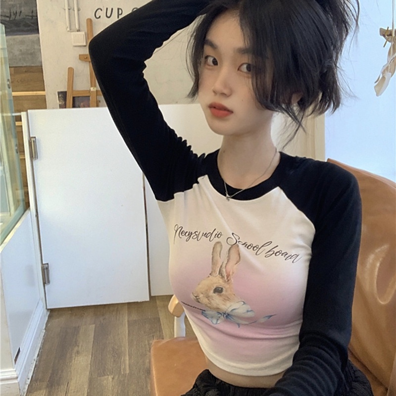 IELGY  IELGY Áo Thun Tay Dài Dáng Ôm In Hình Thỏ Dễ Thương Cho Nữ