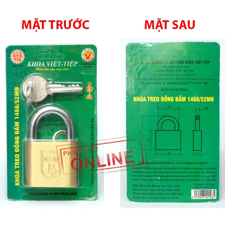 Ổ Khóa Việt Tiệp Đồng Bấm 1466-52mb