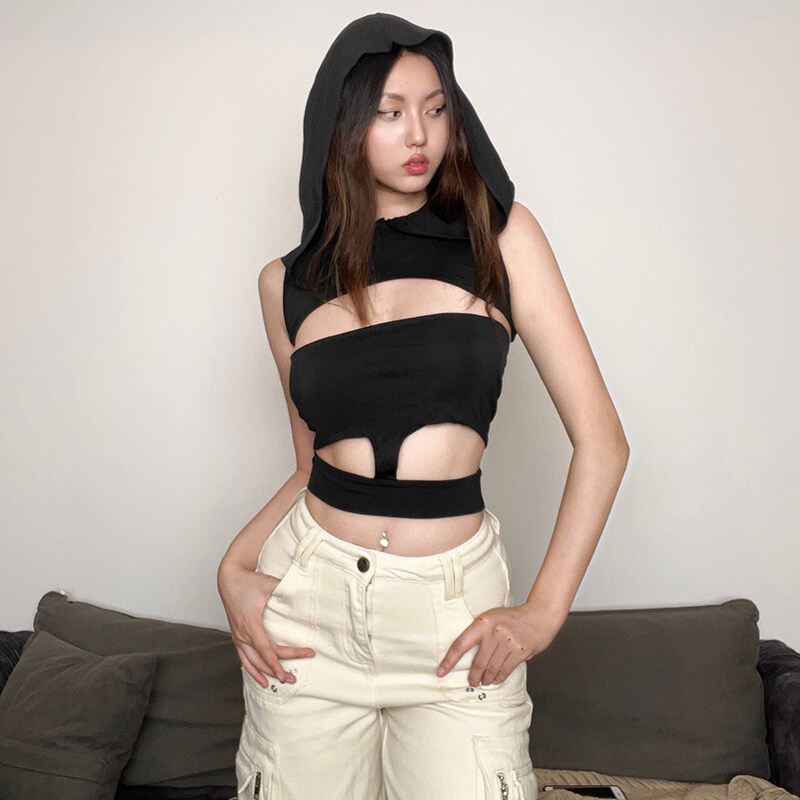 Set Áo Hoodies Không Tay + Áo Lót Quyến Rũ Thời Trang Nữ