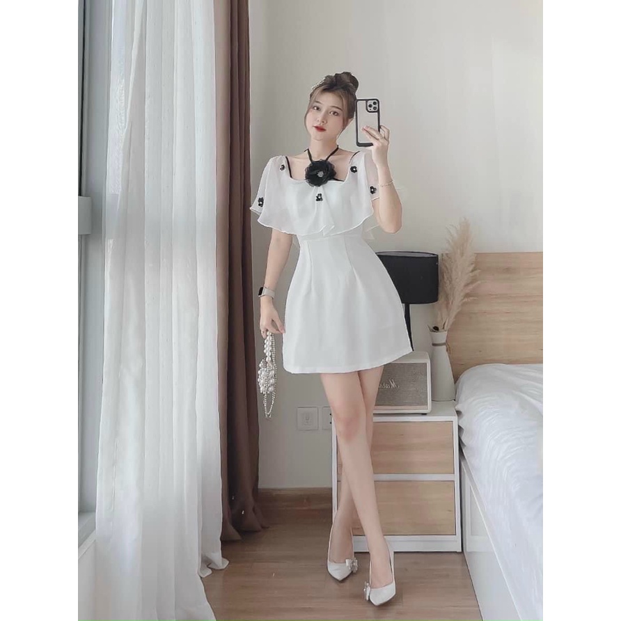 Đầm xòe cổ yếm kết bông có mút Gu Fashion