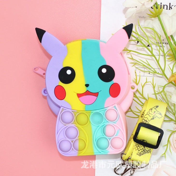 Túi đeo chéo cho bé trai gái, túi popit silicon cute hình thú trẻ em Pikachu
